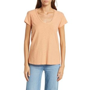 James Perse Women's Deep Scoop Neck Cap Sleeve Tee T-Shirt in Orange